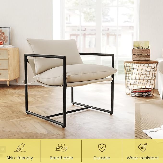 Kromax Sling Accent Chair, Cozy Living Room Chairs, Square Metal Frame - Image 5