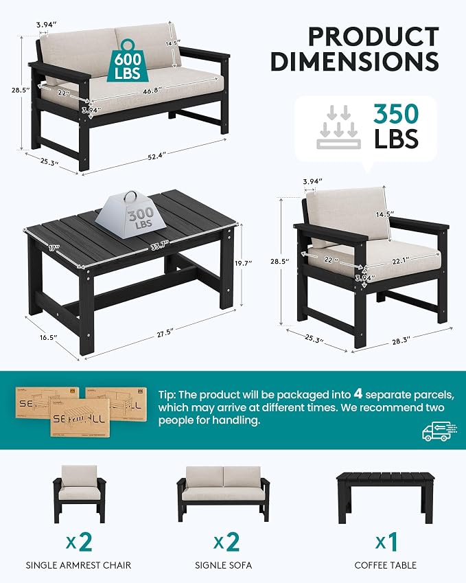 SERWALL 5 Pieces HDPE Outdoor Conversation Sofa Set - Image 5