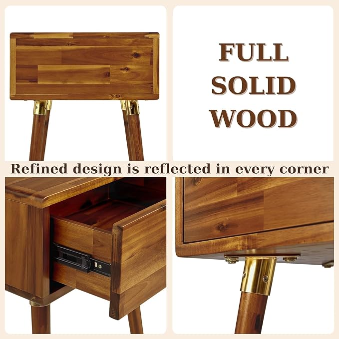 Bme Caden Solid Wood Nightstand/Side Table/End Table, Fully Assembled, - Image 5