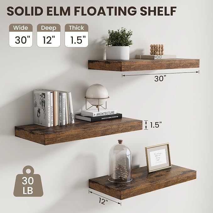 Dreamland Floating Shelves for Wall, 2 Pack Rustic Wooden Wall Shelves - Image 3