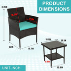 FDW 3 Piece Outdoor Furniture Set Patio Brown Wicker Chairs Furniture Bistro - Image 2