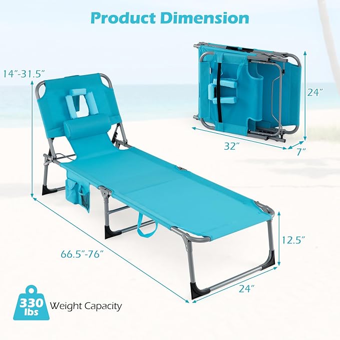Goplus Tanning Chair, Folding Adjustable Patio Lounge Chair - Image 3