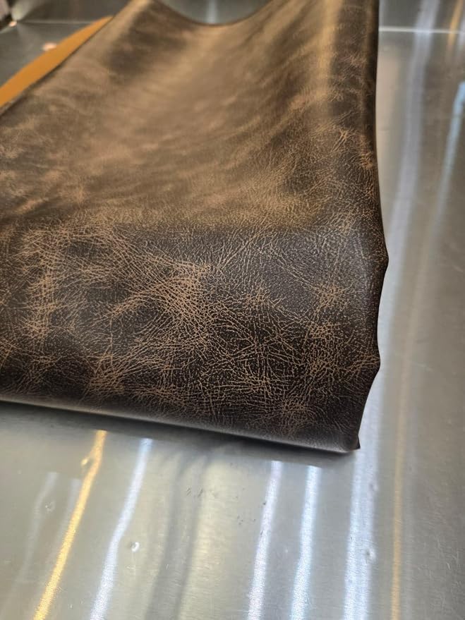 Brown Vintage Distressed Soft Faux Leather Fabric PU Peta Approved Vegan - Image 5