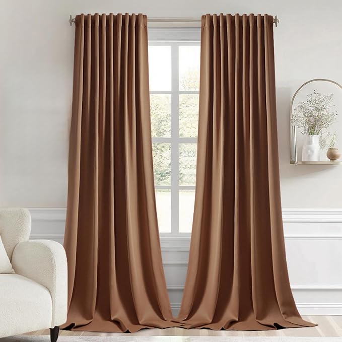 MIULEE Cappuccino Brown Back Tab Blackout Curtains 52"x96" Long 2 Panel Set | by MIULEE