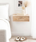 Kate and Laurel Mirza Transitional Carved Wood Floating Side Table, Natural Wood - Image 4