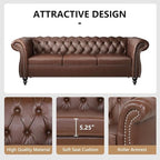 Mid-Century 3 Seater Sofa, Faux Leather Couch - Image 4