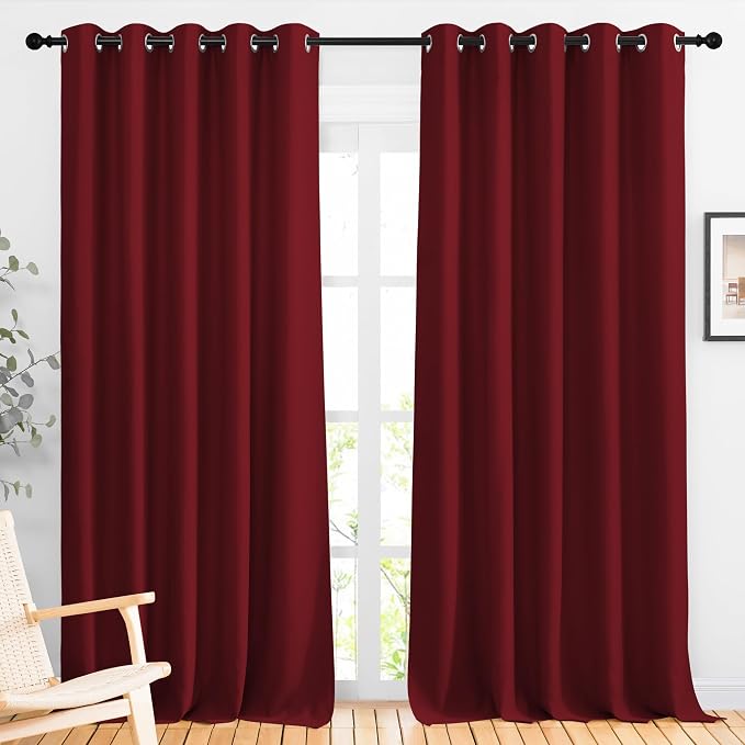 NICETOWN Burgundy Red Sliding Door Curtains 2 Panels Set 118 inches Long by NICETOWN