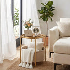 danpinera Gold Side Table with Fabric Storage Basket, Metal Round Side Small - Image 5