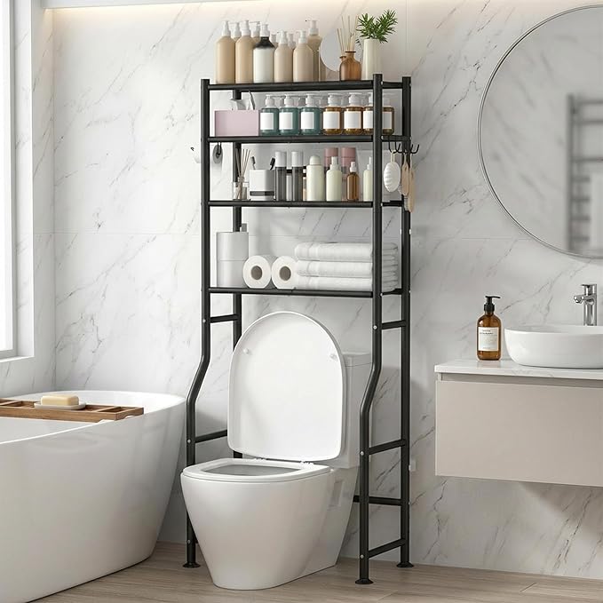 GloTika 4-Tier Over Toilet Storage - 150lb Total Capacity Metal Bathroom by QualityHomewareTimlessComfort