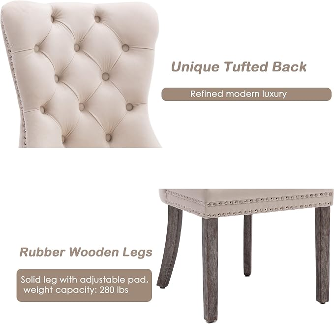 KCC Velvet Dining Chairs Set of 6, Upholstered High-end Tufted Dining Room Chair - Image 7