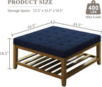 Befurtori Large Square Ottoman Coffee Table, Linen Solid Upholstered Footrest - Image 3