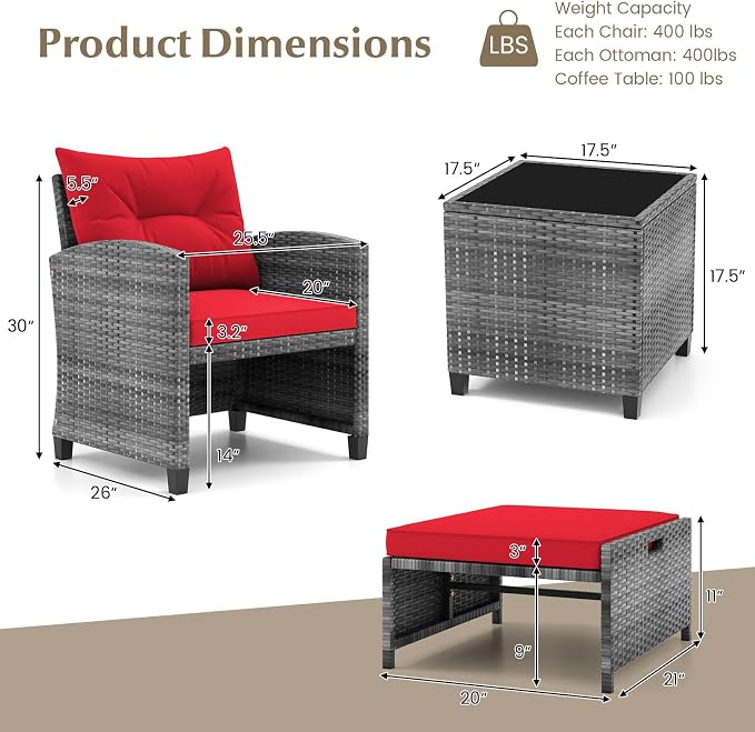 Tangkula 5 Pieces Patio Conversation Set, PE Wicker Rattan Outdoor Furniture Set - Image 4