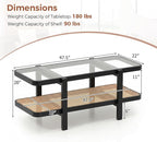 Giantex Rattan Coffee Table, 47.5" Rectangle Solid Wood Tea Table w/Tempered - Image 2