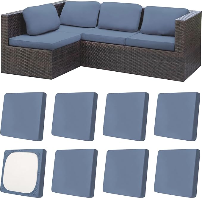 8Pcs Patio Cushion Covers, Outdoor Stretch Cushion Covers, Washable | Stretch by Unknown