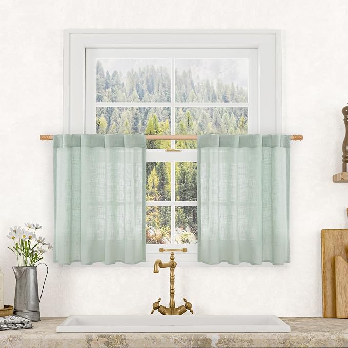 Short Kitchen Linen Curtains 24 Inch Length by LAMIT