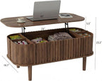 Lift Top Coffee Table with Storage, Faux Marble Top, Wood Fluted Center Table - Image 2