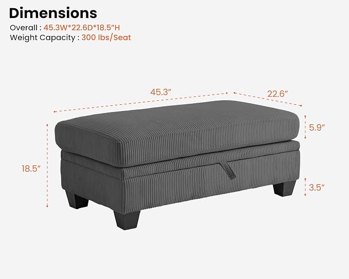 CHIC HOUSE Middle Module for Modular Couch, Corduroy Customizable Chaise - Image 2