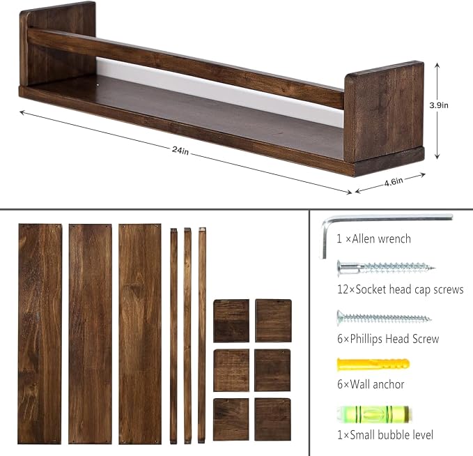 AZSKY Nursery Book Shelves 24 Inch Deep Walnut Floating Bookshelf - Image 3