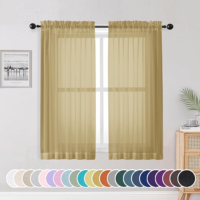 Sheer Curtains 54 Inch Length 2 Panels Set by OWENIE