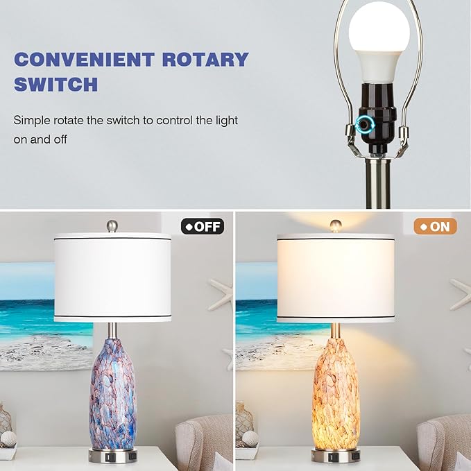 Rinweey 26" Coastal Glass Table Lamps Set of 2, Nautical lamp - Image 5