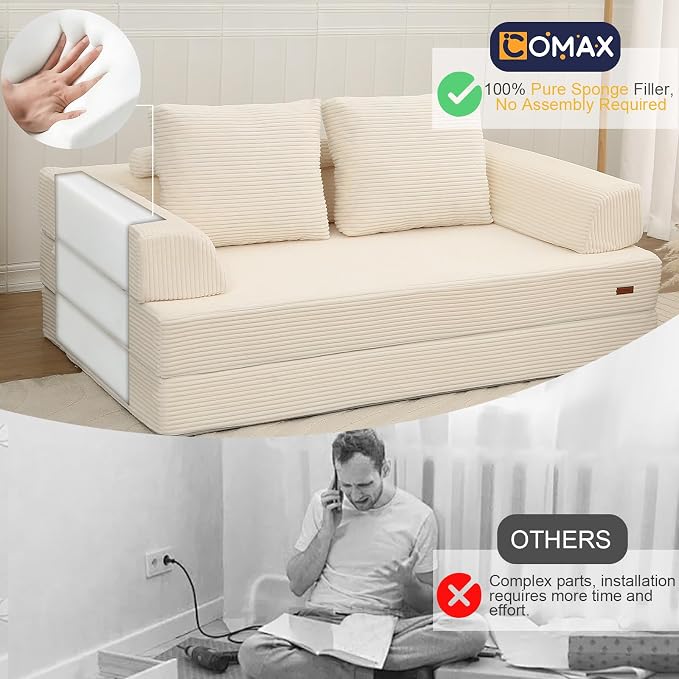 COMAX Futon Sofa Bed, Convertible Folding Sofa Bed, Boneless Couch Loveseat - Image 4