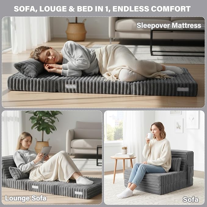 Tiita Folding Sofa Bed Single Size, Convertible Sleeper Chair Mattress - Image 4