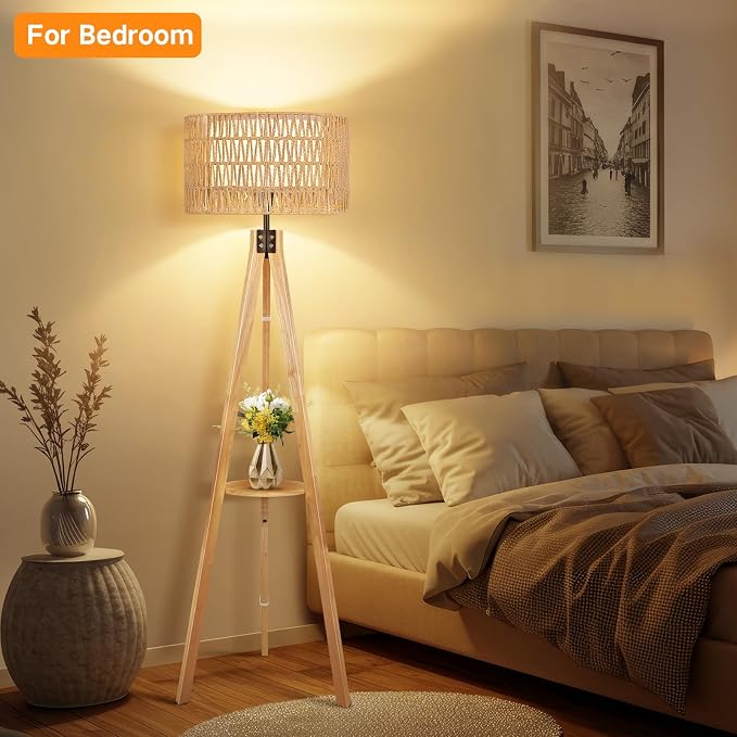 OUTON Boho Rattan Tripod Floor Lamp - Image 9