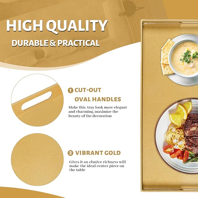MAONAME Gold Decorative Tray for Coffee Table, Modern Serving Tray - Image 3