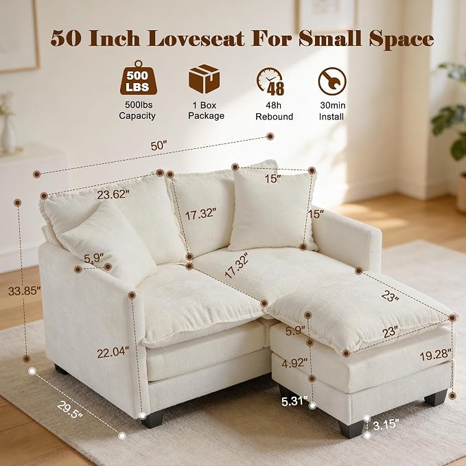Loveseat Sofa with Ottoman - Image 2