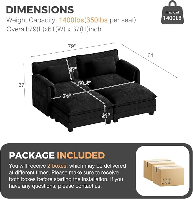 ELUCHANG Oversized 79" Modular Sectional Sofa Bed, Comfy Cloud Couch - Image 2