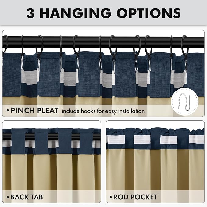 MIULEE 100% Blackout Linen Curtains 42 x 90 Inch Midnight Blue 2 Panels | - Image 5