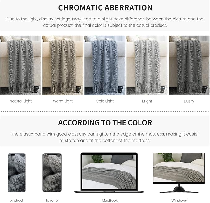 BOURINA Greyish Throw Blanket 50x60 Inches Throw Textured Solid Soft Sofa Couch - Image 6