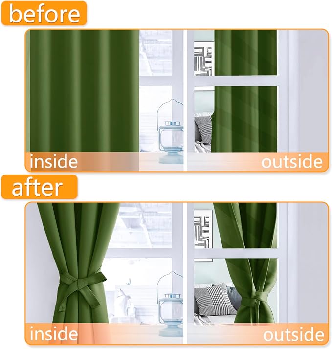 Blackout Curtains for Bedroom, 60 x 84 Inch, Olive Green, 2 Panels | Thermal - Image 4