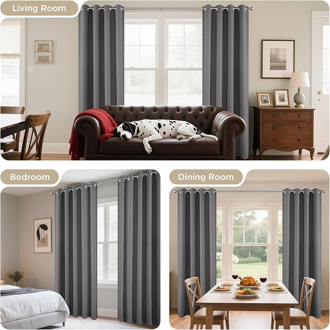 Joydeco Grey Blackout Curtains for Bedroom 95 Inch 2 Panels - Image 6