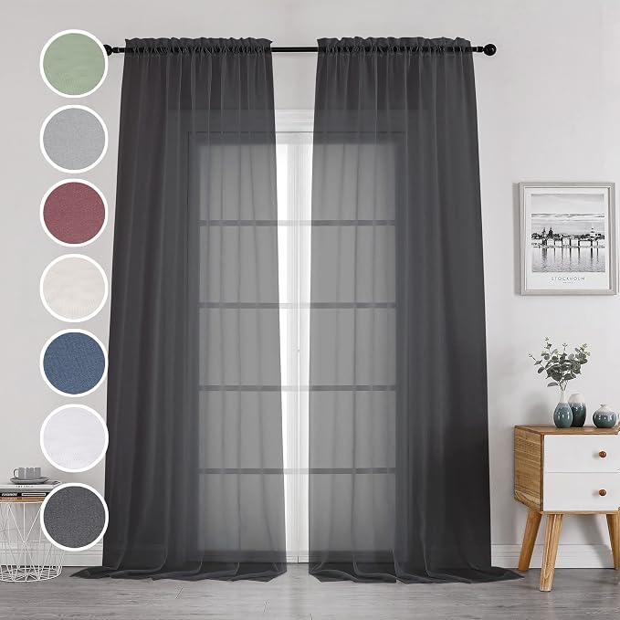Black Sheer Curtains 144 inch Extra Long, Elegant and Airy Drapes Translucent - Image 2