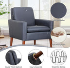 Faux Leather Accent Chair Upholstered Living Room Arm Chair Comfortable Reading - Image 3