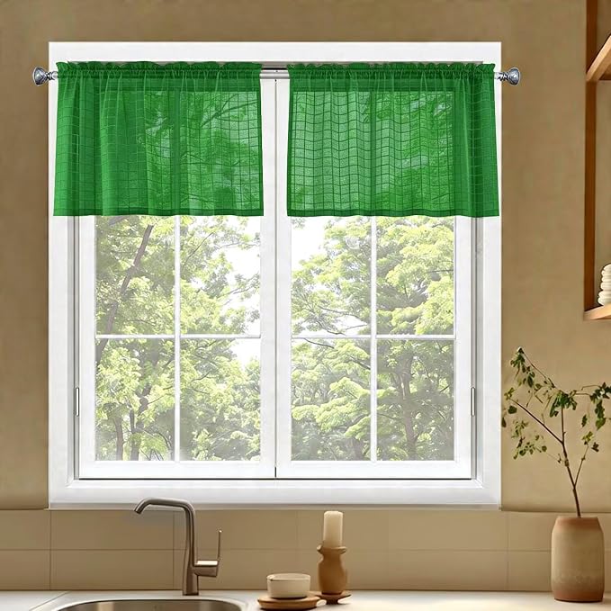 SpaceDresser Check Sheer Curtains 18 Inches Long by SpaceDresser