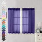 Purple Sheer Curtains 45 Inches Long 2 Panels, Light Filtering Sheer Curtains by OVZME
