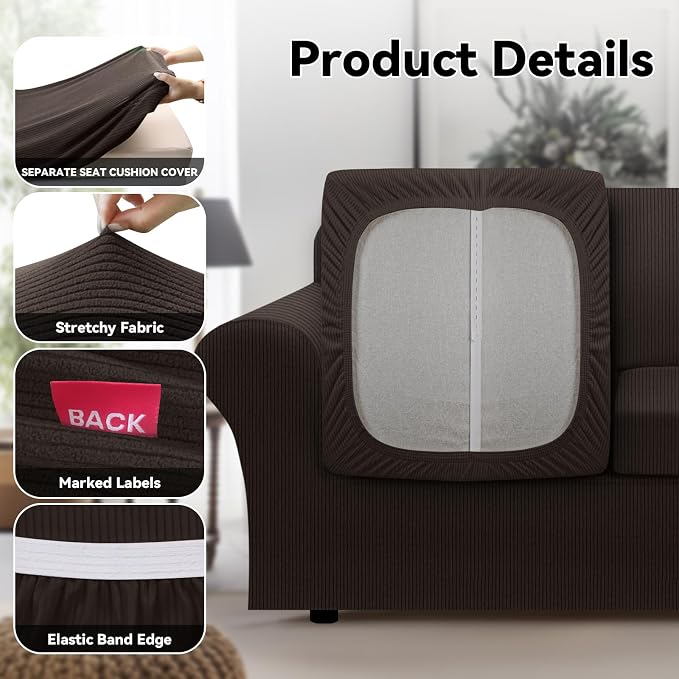 100% WaterproofCouch Cover 3-Piece Set Striped Sofa Slipcovers - Image 5