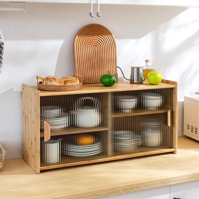 HollyHOME Small Bamboo Wall Mounted Kitchen Pantry Sideboard - Image 8