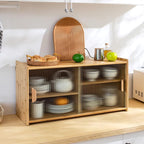 HollyHOME Small Bamboo Wall Mounted Kitchen Pantry Sideboard - Image 8