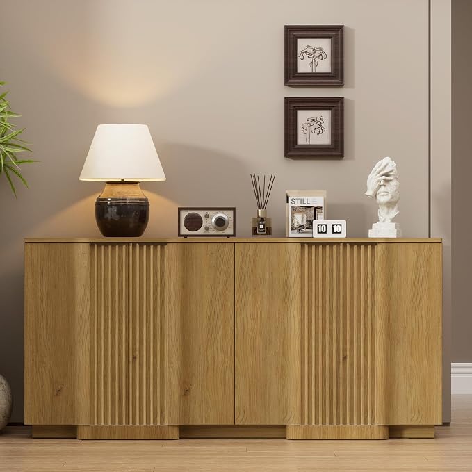 Brafab Buffet Cabinet, Wood Fluted Credenza by Brafab
