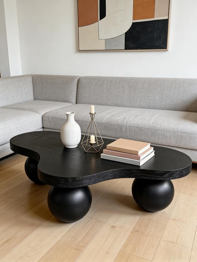46" Cloud Coffee Table with 3 Ball Legs, Modern Irregular Center Table - Image 6