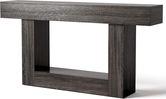 LITTLE TREE 63 Inches Long Console Table, 2-Tier Farmhouse Sofa Table Behind - Image 8