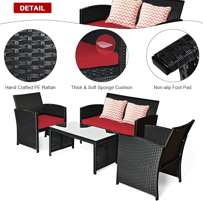 Tangkula Patio Wicker Conversation Furniture Set, Patiojoy Sofa & Table Set w/4 - Image 6