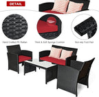 Tangkula Patio Wicker Conversation Furniture Set, Patiojoy Sofa & Table Set w/4 - Image 7