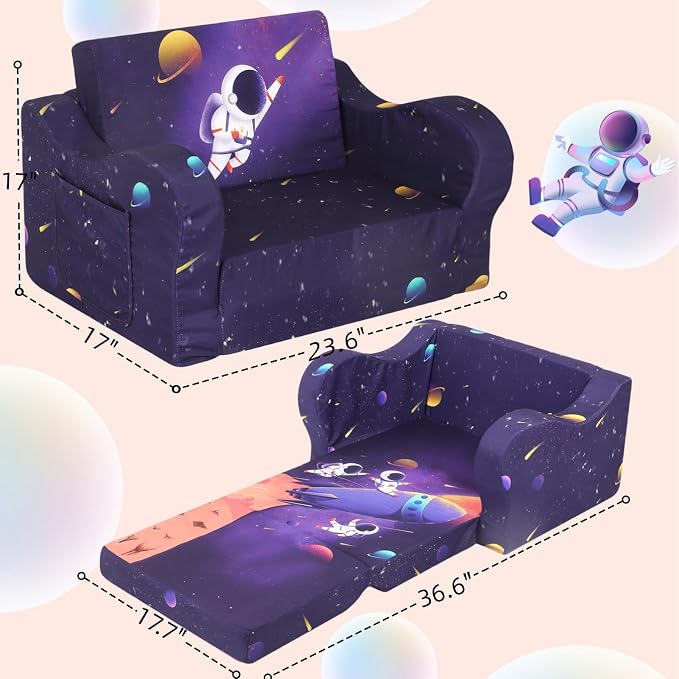 MOMCAYWEX Kids Sofa, 2-in-1 Flip-Out Foam Couch, Foldable Soft Play Lounge Chair - Image 3