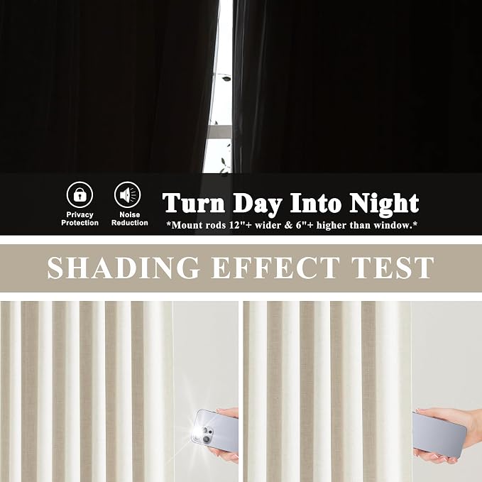 Vision Home Natural Full Blackout Curtains Linen Blended Darkening Window - Image 9