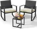 Qsun 3 Pieces Porch Furniture Set Patio Rocking Bistro Set Outdoor Patio Chairs by Qsun