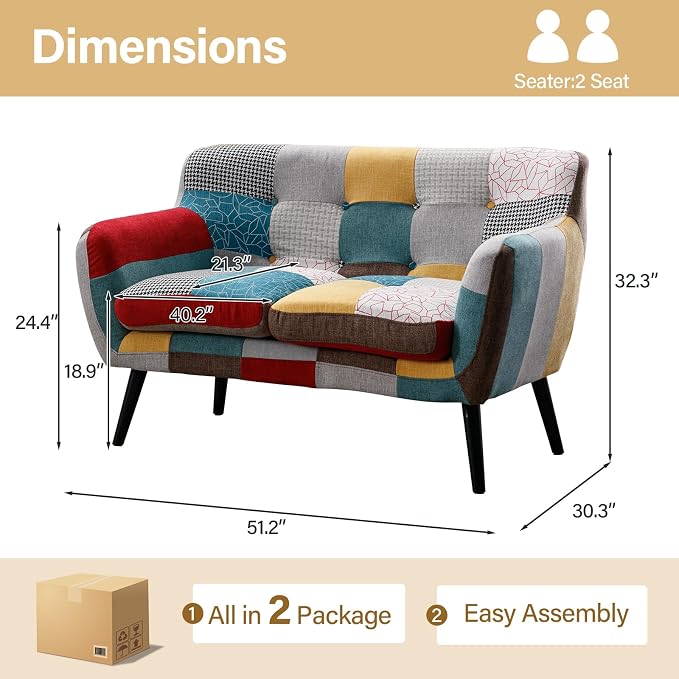 Bonzy Home Modern Boho Loveseat Couch Sofa Chair Set of 2 - Image 2